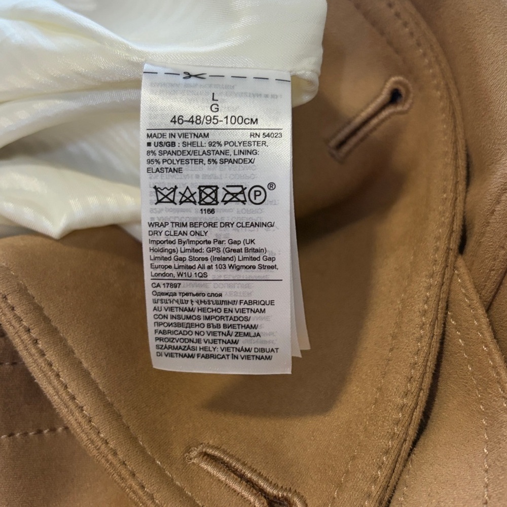Banana Republic Classic Trench Suede Coat Tan Brown Belt Pockets Sz L - Picture 11 of 13